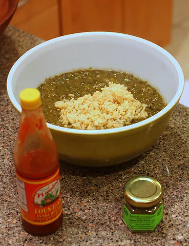 gumbo z'herbes: a gumbo dish made with a selection of green vegetables instead of meat