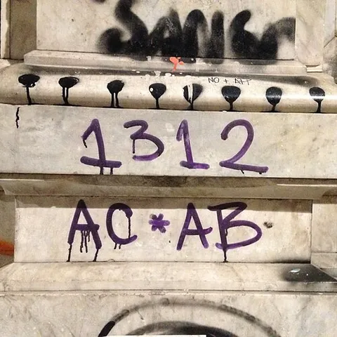 1312: synonym of ACAB (“all cops are bastards”)