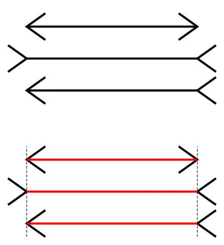 müller-lyer illusion: an optical illusion consisting of a stylized arrow whose midpoint appears to be closer to the tail...