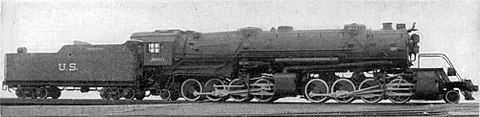 2-8-8-2: under the Whyte notation system, a Mallet-type locomotive with two leading wheels on a leading...