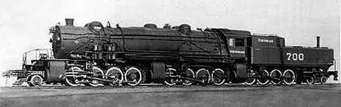 2-8-8-8-4: under the Whyte notation system, a steam locomotive that has two leading wheels, three sets of...