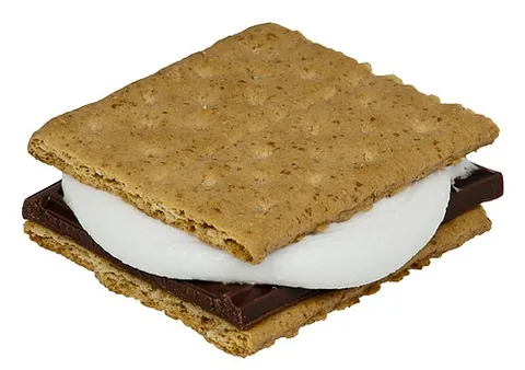 s'more: a snack food made by combining graham crackers, marshmallows (frequently toasted) and chocolate, a...