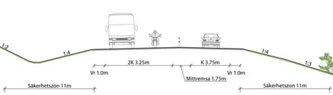 2+1 road: a three-lane road with two lanes in one direction and one lane in the other