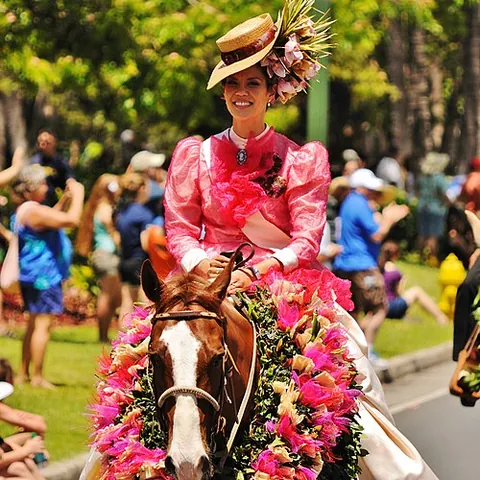 pa'u: a traditional long, colorful skirt worn by Hawaiian female horseback riders