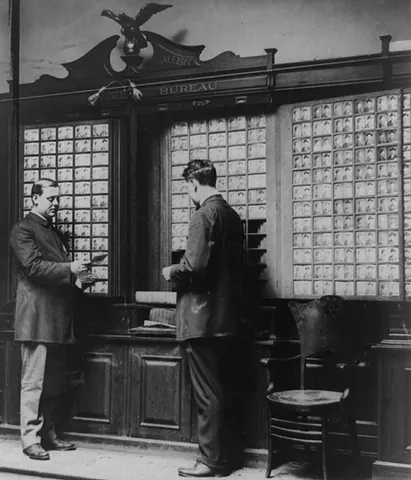 rogues' gallery: a set of pictures of convicted or suspected criminals used in law enforcement investigations to...