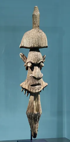 flèche faîtière: a type of decorated spear used by the Kanak to adorn their rooftops