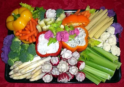 crudités: raw vegetables often served as an appetizer before a main dish; sometimes including fruits