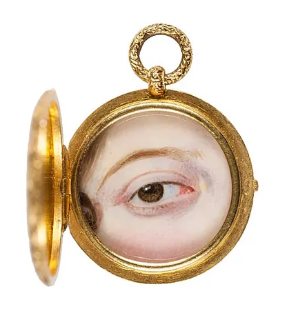 lover's eye: a miniature painting, typically from the late 18th to early 19th century, depicting a single eye...