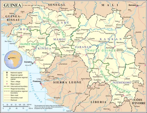 guinée forestière: a region of Guinea, in the southeast, named for its forests, which are prominent features