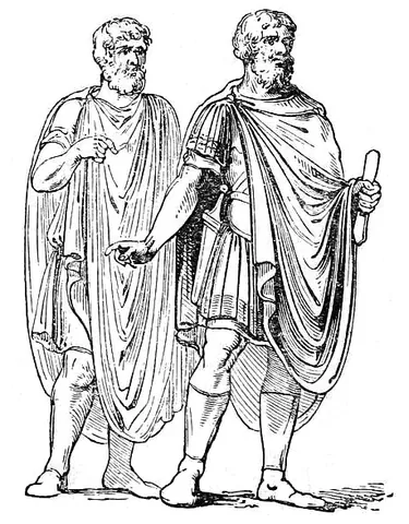 abolla: a cloak made of a piece of cloth folded double, worn by Ancient Greeks and Romans draped over one...