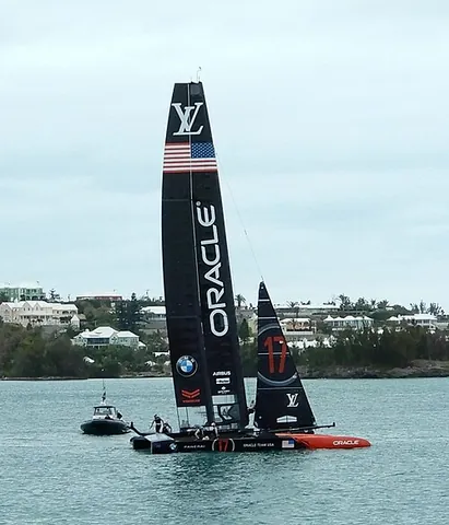 ac50: a hydrofoil catamaran sailing racing yacht, with a wingsail mainsail, developed for the 2017...
