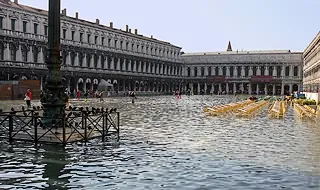 acqua alta: a phenomenon that regularly occurs in the city of Venice, Italy, typically during high and spring...