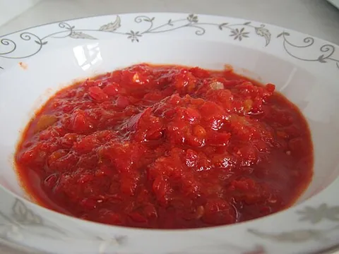 adjika: a hot, spicy but subtly flavoured paste often used to flavour food, mainly in the Caucasian regions...