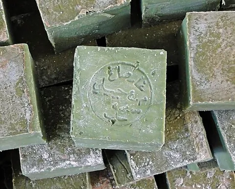 aleppo soap: a handmade, hard bar soap associated with the city of Aleppo, Syria