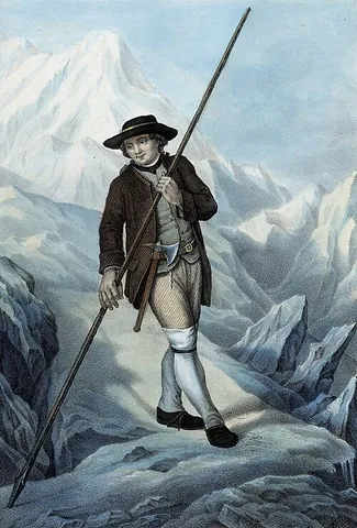 alpenstock: a stout adjustable walking stick with a metal point, used by mountain climbers and walkers in hilly...