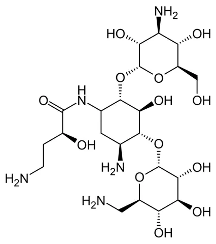 amikacin: a semisynthetic aminoglycoside antibiotic that is derived from kanamycin and is administered...