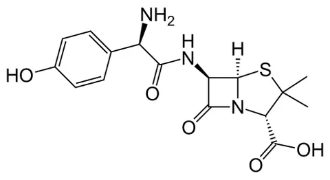 amoxicillin: a moderate-spectrum, bacteriolytic beta-lactam antibiotic with the formula C₁₆H₁₉N₃O₅S, closely...