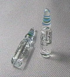 ampoule: a small hermetically sealed vial, often used to contain a sterile solution suitable for injection
