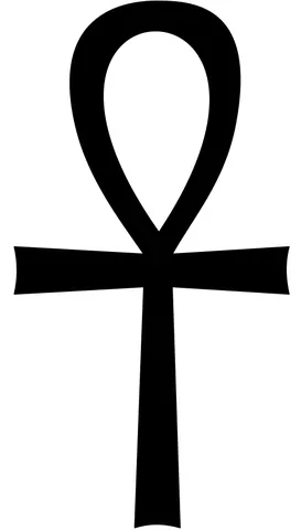 ankh: a cross shaped like a T with a loop at the top, the Egyptian hieroglyph representing the Egyptian...