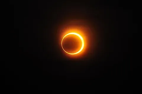 annular eclipse: a solar eclipse in which the thin outer disk of the sun can be seen as a ring around the moon