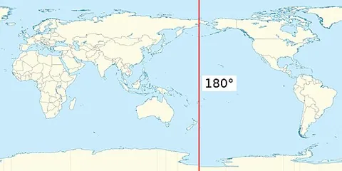 antimeridian: the reference line at 180° longitude, on the opposite side of earth to the prime meridian