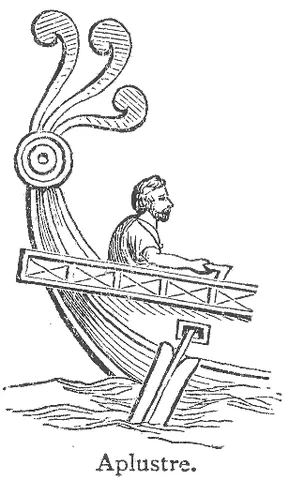 aplustre: an ornamental appendage of wood at the stern of a Roman ship, usually spreading like a fan and...