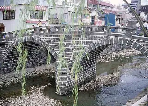 arch bridge: a bridge with abutments at each end shaped as an arch