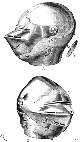 armet: a type of mediaeval helmet which fully enclosed the head and face, first found in the 1420s in Milan