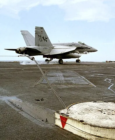 arresting gear: a system used to quickly decelerate a landing aircraft, essential for landing on an aircraft...