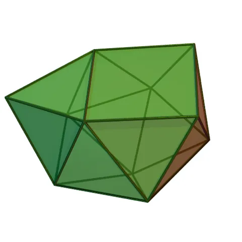 augmented sphenocorona: a polyhedron, one of the Johnson solids, whose faces are composed of 16 equilateral triangles and...