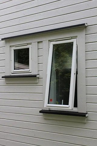 awning window: a window that is hung horizontally, hinged on top, so that it swings outward