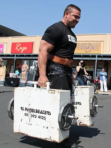 farmer's walk: a strength and endurance event in which a competitor carries a heavy weight in each hand over a set...