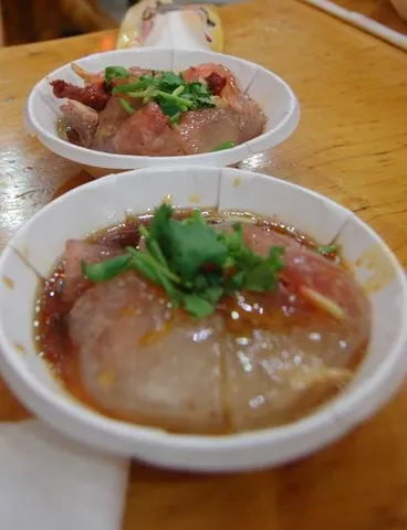 ba-wan: a Taiwanese snack food consisting of a circular translucent dough filled with a savory stuffing and...
