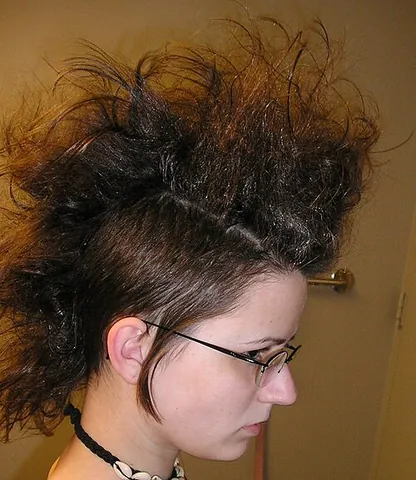 backcomb: to hold the hair and comb it towards the head, thus giving it a bushier look