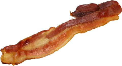 bacon: cured meat from the sides, belly, or back of a pig