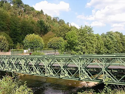 bailey bridge: a portable, prefabricated truss bridge, designed for use by military engineering units