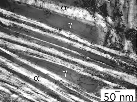 bainite: a microstructure of steel consisting of needle-like particles of cementite embedded in a ferrite...