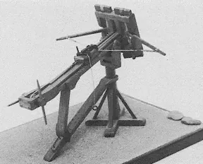 ballista: an ancient military engine, in the form of a crossbow, used for hurling large missiles