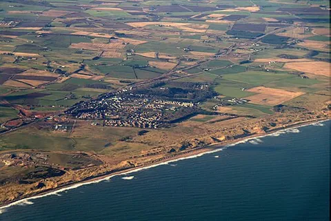 balmedie: a coastal village in Aberdeenshire council area, Scotland, north of Aberdeen (OS grid ref NJ9617)