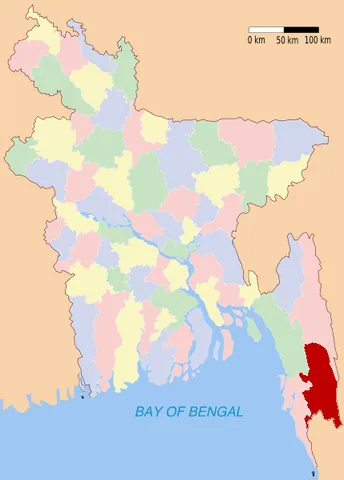 bandarban district: one of the eleven districts in the Chittagong Division of Bangladesh