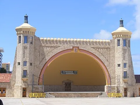 bandshell: a large, outdoor performing venue typically used by bands and orchestras, with the roof protecting...