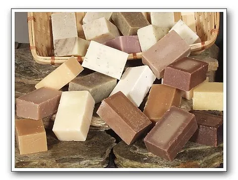 bar soap: any type of soap prepared in the shape of a bar, comfortably sized to fit in the palm of one's hand