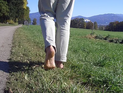 barefoot: wearing nothing on the feet