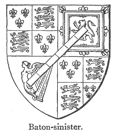 baton sinister: a kind of bend sinister, in which a narrow strip extends from the lower left to the upper right of...