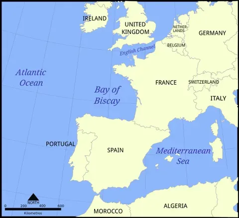 bay of biscay: a gulf of the North Atlantic Ocean along the western coast of France from Brest south to the...