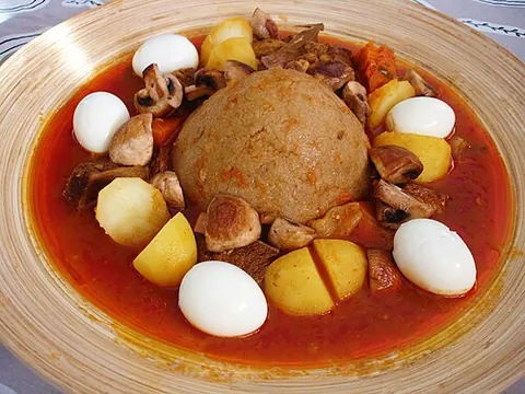bazin: an unleavened bread in the cuisine of Libya prepared with barley, water and salt