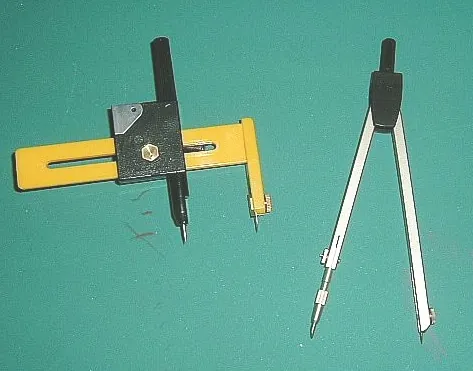 beam compass: a device for creating circular curves, which has a central pivot pin, and an outer curb scribing...