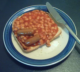beans on toast: a dish consisting of baked beans served in their sauce on toast