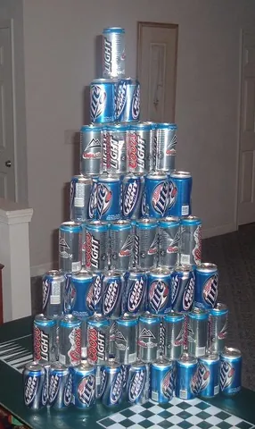 beeramid: a pyramid made from emptied cans of beer