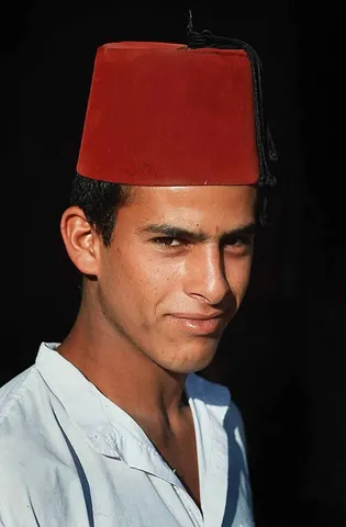 befezzed: wearing a fez (“a felt hat shaped like a truncated cone with a tassel attached”); fezzed